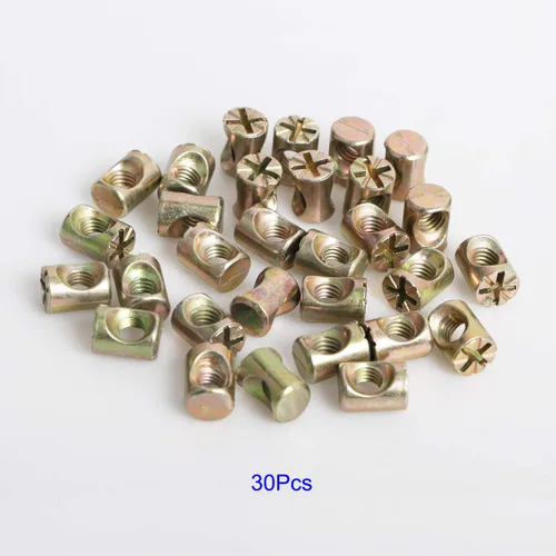 Vista 6 de Tuercas de barril cruzadas, tuercas ranuradas para muebles, camas, sillas de cuna, M6 x 0.512 in, 30