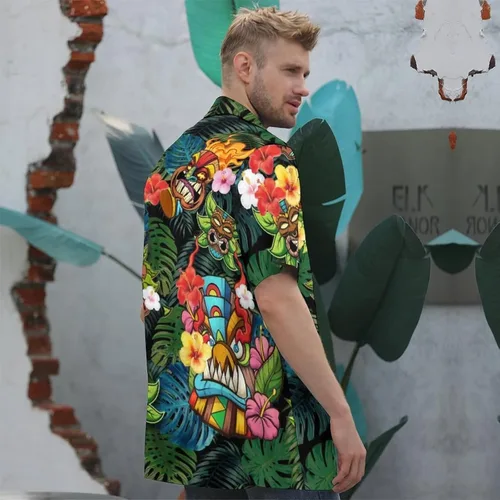Vista 5 de KYBATE Camisas casuales con botones para hombre, camisa hawaiana de manga corta para hombre, camisas de playa de verano, camisas divertidas de fiesta