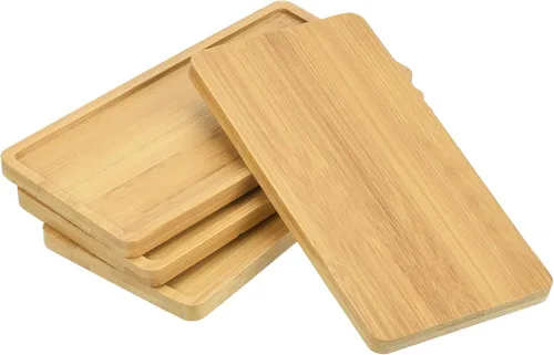 Vista 6 de PATIKIL Platillo para macetas de 7 x 3.5 pulgadas, paquete de 2 bandejas rectangulares de bambú para goteo de flores para el hogar e interiores