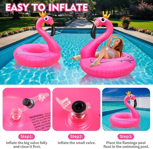 Vista 6 de Flotador inflable gigante de flamenco para piscina, 42 pulgadas, flotador de piscina de flamenco rosa para fiesta con válvulas rápidas, flotadores
