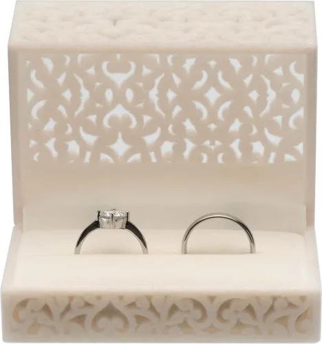 Vista 2 de Caja hueca de terciopelo para anillos de pareja, doble anillo, regalo de compromiso (beige)