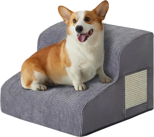 Vista 21 de Escaleras de perro para cama, escaleras para perros pequeños, rampa para perros de 2 peldaños para cama, sofá, sillón y sillas, diseño Beige