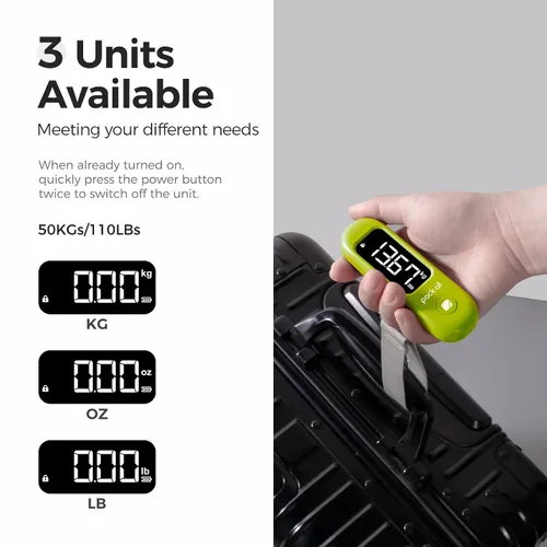 Vista 4 de pack all Báscula de equipaje de 110 libras, báscula digital de equipaje de mano, báscula de peso para maleta de viaje con pantalla LCD, batería