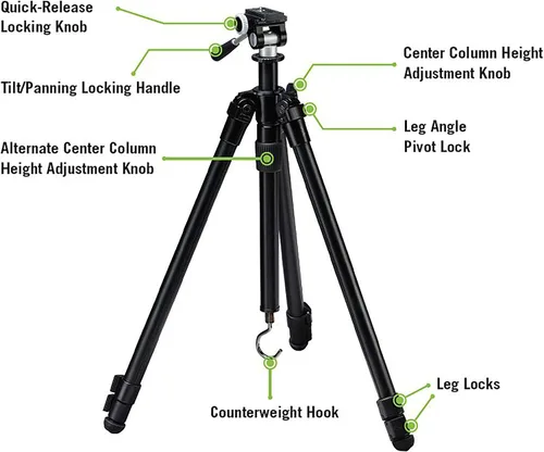 Vista 4 de Kit de Trípode Vortex Optics High Country II - Trípode de Aluminio, Cabeza Panorámica de 2 Vías, Carga Máxima de 22 lb, Pies de Goma - Garantía