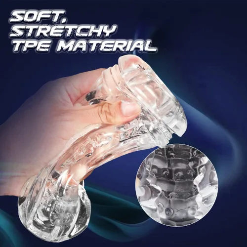 Vista 4 de Masturbadores masculinos de succión manual y extrusión, masturbador portátil transparente de bolsillo con textura de vagina, máquina de felación