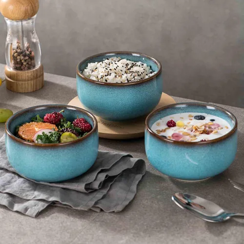 Vista 3 de Henten Home Juego de 4 cuencos de cerámica para ensalada de 15 onzas, cuencos de arroz de porcelana para cocina, cuencos de sopa para servir esmalte