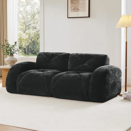 Vista 12 de Velvet Boneless Couch with Ottoman, 80 in Velvet Reversible L Sectional Sofa Overstuffed 32D Boneless Cloud Couch,No Assembly Need, for Small Spaces