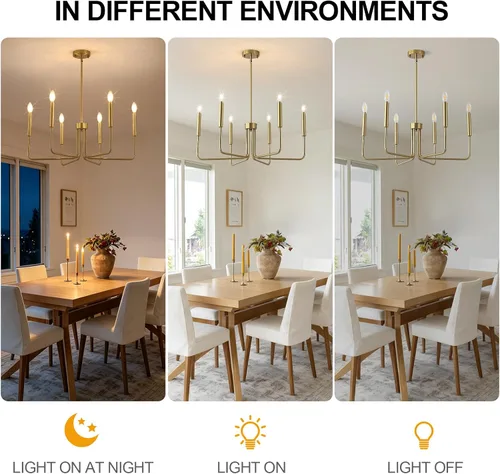 Vista 4 de Candelabro de oro cepillado para comedor, 6 luces de comedor, lámparas colgantes de estilo moderno industrial, dormitorios, vestíbulos, pasillos