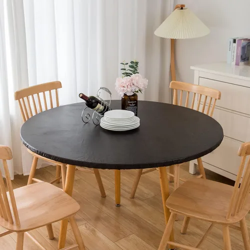 Vista 8 de LIBERECOO Mantel redondo de vinilo ajustable con reverso de franela, borde elástico, impermeable, resistente a las manchas, lavable, se adapta a