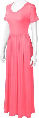 Vista 2 de Vestido largo de manga corta para mujer con bolsillos (XS-XXL)