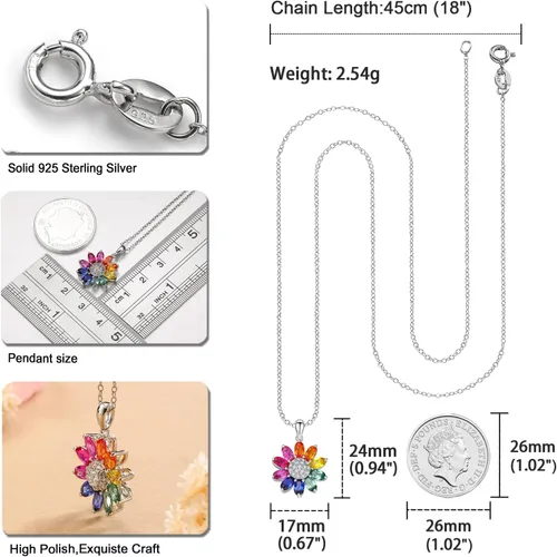 Vista 6 de RANDES Collares de girasol para mujeres, adolescentes y niñas, delicado colgante de plata de ley 925 You're My Sunshine, joyería de girasol