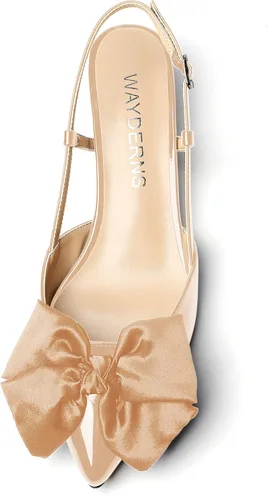 Vista 3 de WAYDERNS Zapatos de tacón bajo con hebilla y lazo de satén para mujer, patente y patente, tacón bajo, 1.5 pulgadas