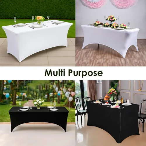 Vista 6 de Paquete de 2 manteles de elastano negro de 6 pies – Manteles ajustados – Mantel elástico de ajuste universal para mesas plegables – Sin arrugas