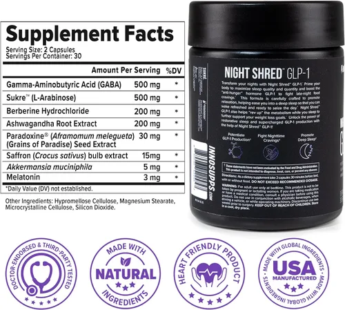 Vista 7 de InnoSupps Night Shred™ GLP-1 Apoyo metabólico nocturno + sueño* Akkermansia + Ashwagandha 60 cápsulas. 30 porciones.