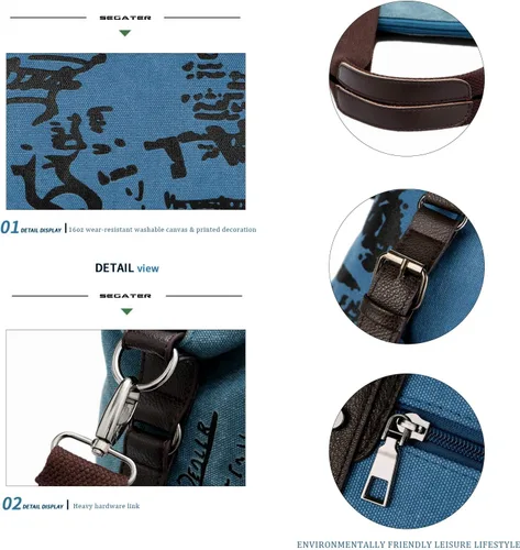 Vista 5 de Bolsos de hombro para mujer, estilo vintage, de lona, con asa superior