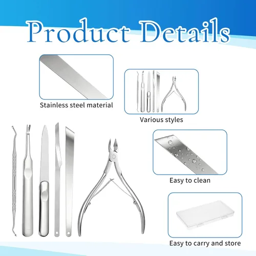 Vista 7 de Kit de herramientas de pedicura para quitar uñas encarnadas, de acero inoxidable, lima y levantadores de uñas, herramienta profesional de pedicura