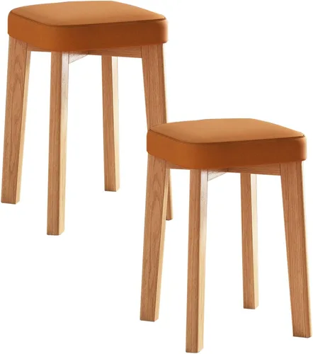 Vista 14 de JKGHK Dining Chairs, Cushioned Backless Bar Kitchen Chairs, Stackable Wooden Nesting Stool, Leather Room Stool, for Home, Office, Dining Room Gris