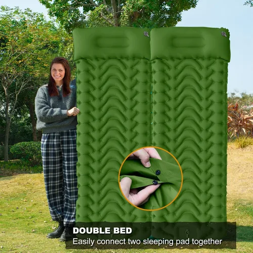 Vista 7 de Colchoneta de dormir para acampar con almohada, colchón inflable de gran grosor con bomba de pie, duradero, impermeable, ligero, colchón de aire
