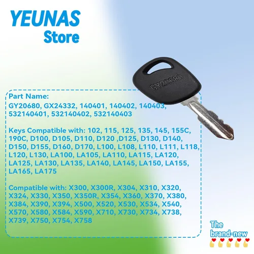 Vista 3 de GY20680 GX24332 - Llaves de encendido de repuesto para John Deere D100 D105 D110 D120 D130 D140 D150 D155 D160 D170 (5 unidades)