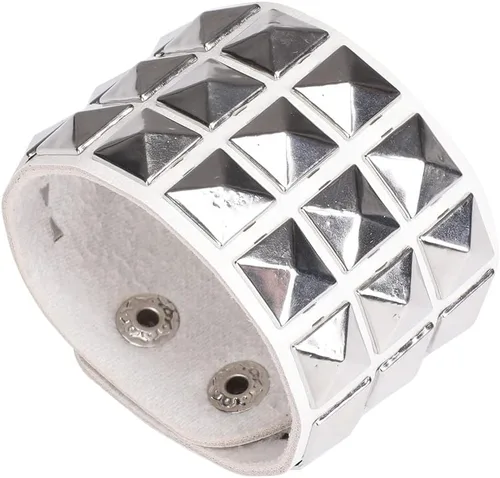 Vista 7 de TURTLEDOVE Pulsera de cuero punk, pulsera ancha de cuero de roca con tachuelas de metal para fiesta
