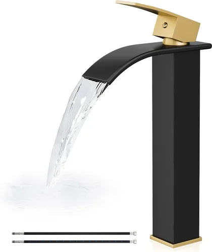 Vista 14 de Airuida Grifo de fregadero de recipiente, grifo de cascada alto negro sin