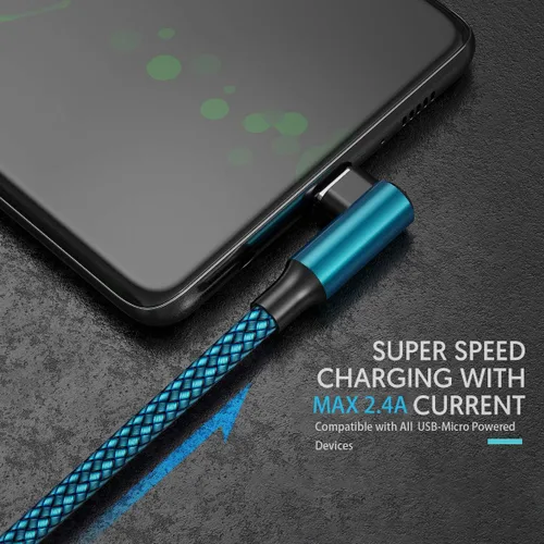 Vista 3 de EWUONU Cable micro USB de 90 grados 2 unidades de 10 pies para Fire 7 HD8, tabletas Samsung, Galaxy S7 S6 Edge J8 J7, Xbox One, controladores