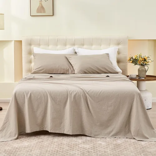 Vista 25 de Simple&Opulence - Juego de sábanas de lino belga, color sólido - 3 piezas (1 sábana encimera, 1 sábana bajera y 1 funda de almohada), mezcla de lino