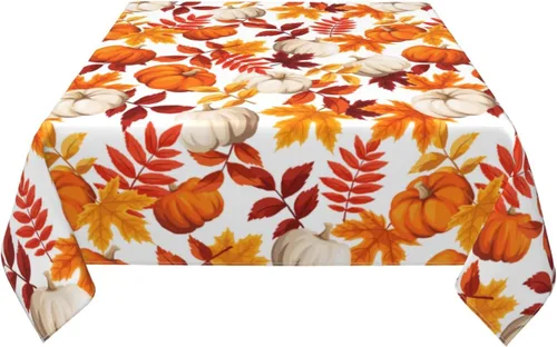 Vista 3 de Thanksgiving Tablecloth Square 52x52 Inch Fall Harvest Autumn Pumpkin Fallen Leaves Maple Leaf Print Decorative Table Cloth Holiday Decorations