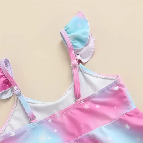 Vista 5 de Traje de baño para niñas Unicon para niños pequeños, traje de baño de 2 piezas con volantes de color arcoíris