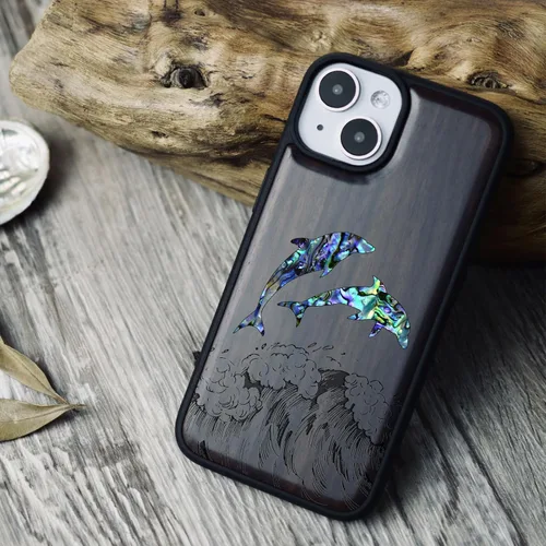 Vista 4 de Carveit Funda magnética protectora de madera de diseñador para iPhone 14 [grabado de madera e incrustaciones de carcasa] compatible con iPhone 14