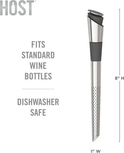 Vista 3 de Host Filtro de vino con tapón, purificador de vino de acero inoxidable para eliminar histaminas, sulfitos y suavizar taninos, incluye tapón