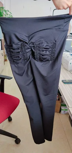 Vista 5 de HIOINIEIY Leggings fruncidos con levantamiento de glúteos para mujer, cintura alta, pantalones de yoga con bolsillos