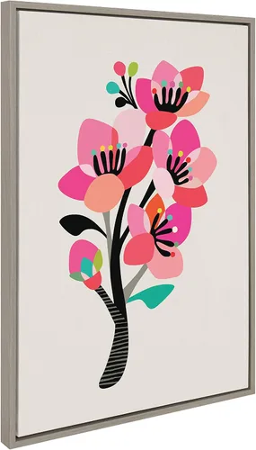 Vista 4 de Kate and Laurel Sylvie - Lienzo decorativo con marco de flores de cerezo moderno de mediados de siglo por Rachel Lee de My Dream Wall, 23 x 33 Gris