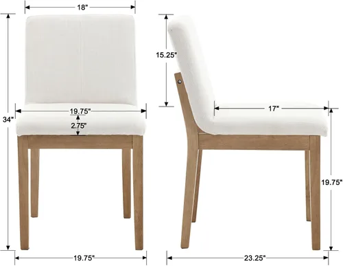 Vista 3 de chairus Juego de 2 sillas de comedor tapizadas de tela sin brazos, sillas auxiliares modernas de mediados de siglo con patas de madera maciza