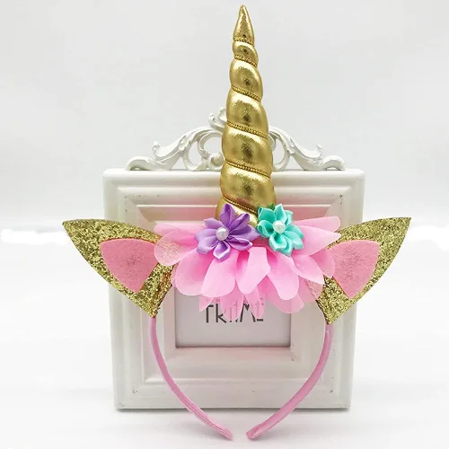 Vista 4 de 2 diademas de cuerno de unicornio, flores, orejas de gato, para fiestas de cumpleaños, Navidad, Halloween, accesorios de fotos, suministros
