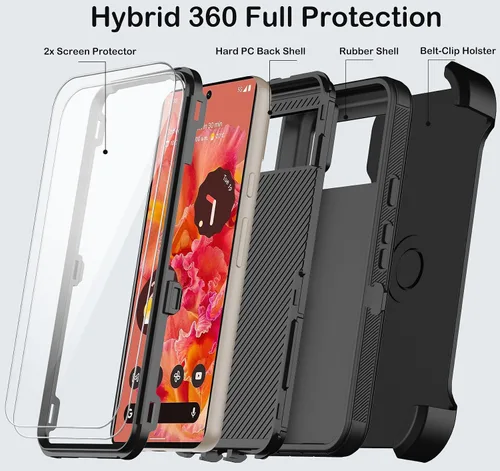 Vista 3 de KECAI Funda para Google Pixel 6 con Clip para Cinturón y Funda, 2X Protectores de Pantalla, Resistente de Servicio Pesado a Prueba de Golpes