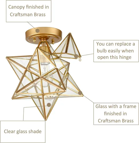 Vista 4 de Lámpara de techo de latón Moravian Star Light con cristal transparente