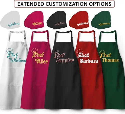 Vista 3 de Delantales Personalizados para Mujer y Hombre, Delantal de Chef Personalizado, Delantal de Cocina Personalizado con Bolsillos, Delantales para Asar