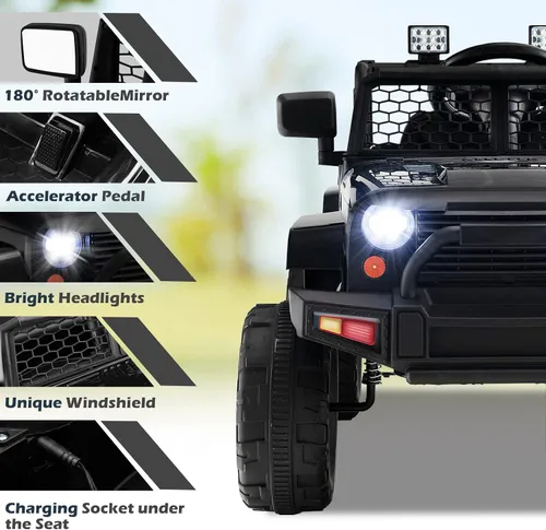 Vista 4 de Costzon Vehículo de camión con batería de 12 V con control remoto, suspensión de resorte, faros, música, bocina, MP3, puerto USB y auxiliar, regalo