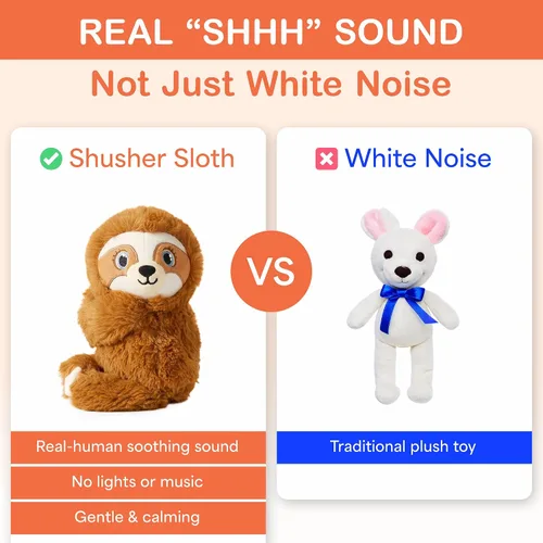 Vista 5 de Baby Shusher Shusher Sloth - Juguete calmante para bebé para dormir, chupete activado por llanto, animal de peluche para bebés y niños, sonidos