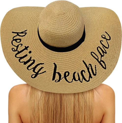 Vista 9 de Sombreros de paja Sun Beach para mujer, sombrero de ala ancha de verano 2-Beige