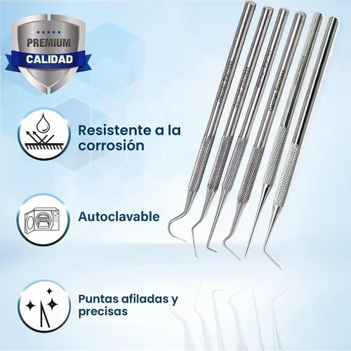 Vista 3 de Juego de 6 microsondas de precisión de acero inoxidable, 5.5 pulgadas de longitud total
