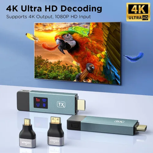 Vista 6 de Transmisor y receptor HDMI inalámbrico, extensor HD inalámbrico Plug & Play portátil 2.4G/5G con pantalla LED, kit HDMI inalámbrico para transmisión