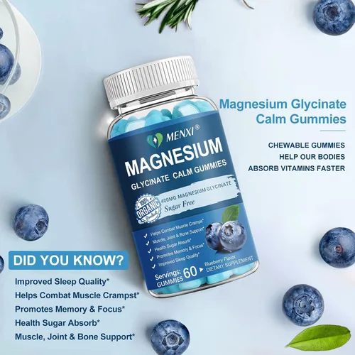 Vista 8 de Gomitas de magnesio de 600 mg por porción: glicinato de magnesio 400 mg y malato de magnesio 200 mg, suplemento de magnesio y potasio sin azúcar