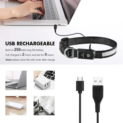 Vista 6 de MASBRILL Collares de perro con luz LED, collar de perro recargable iluminado resistente al agua, para caminar por la noche, collares para perros