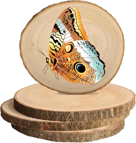 Vista 8 de Rebanadas de madera para centros de mesa 4 piezas, rodajas redondas de madera para manualidades, círculos y losas de madera rústica, discos
