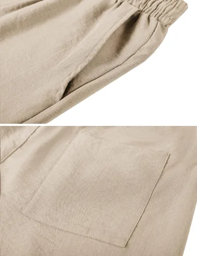 Vista 7 de LecGee Conjunto corto casual de verano para hombre, camisa cubana de lino de manga corta, pantalones cortos con cordón en la cintura, trajes