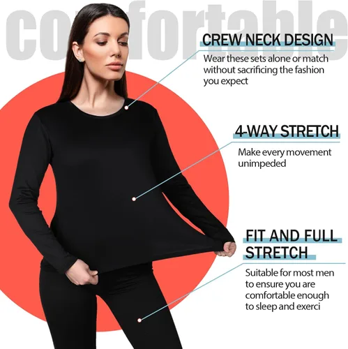 Vista 4 de Patelai Conjunto de 5 conjuntos de ropa interior térmica para mujer, con forro polar, pantalones largos para invierno, capa base cálida en la parte