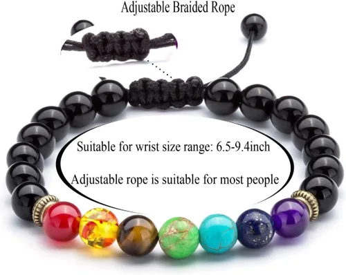 Vista 3 de Brazalete GelConnie de piedras de lava, 7 chakras, 0.32 pulgadas, piedra natural, para curación, alivio del estrés, yoga, ansiedad, aromaterapia