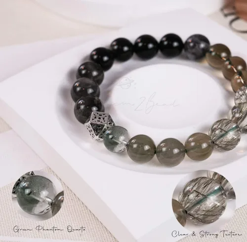Vista 70 de Precious Gemstone Natural Crystal Healing Bracelet, Rutilated Quartz, Moonstone, Quartz Handmade Original Design Bracelet